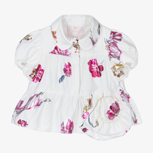 Junona-Белая хлопковая блузка с цветами для девочек | Childrensalon