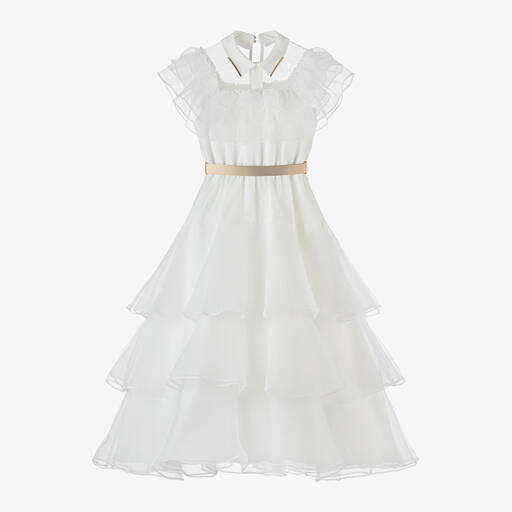Junona-Girls White Crêpe Organza Dress | Childrensalon