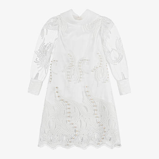 Junona-Girls White Embroidered Tulle Dress | Childrensalon