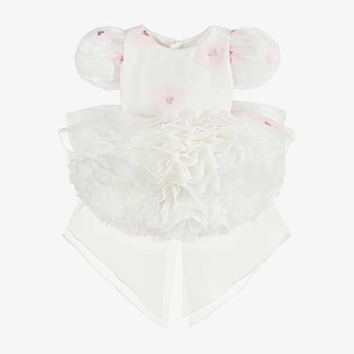 Junona-Girls White & Pink Floral Organza Dress | Childrensalon