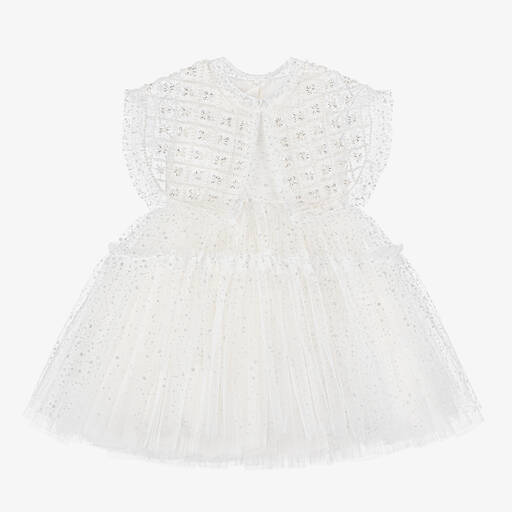 Junona-Girls White & Silver Tulle Dress | Childrensalon