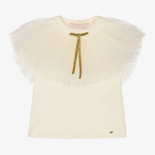Junona-Girls Yellow Cotton & Tulle T-Shirt | Childrensalon
