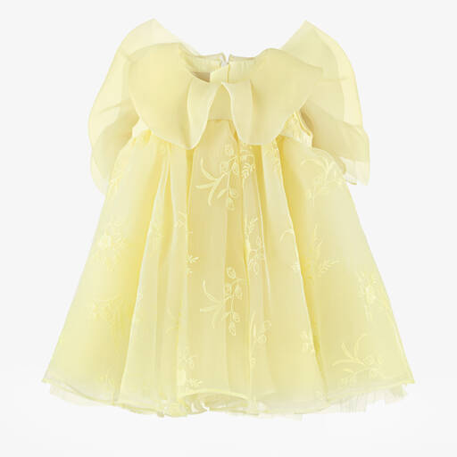 Junona-Girls Yellow Floral Organza Dress | Childrensalon