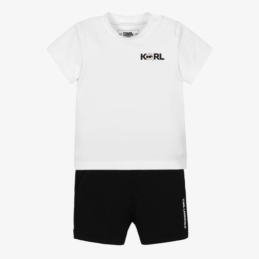 KARL LAGERFELD KIDS-Baby Boys White & Black Logo Shorts Set | Childrensalon