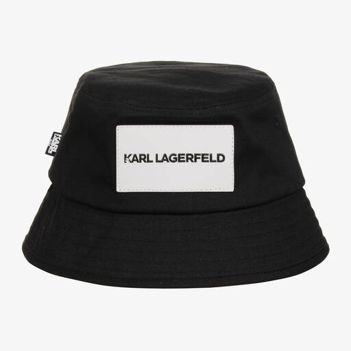 KARL LAGERFELD KIDS-Black Cotton Patch Bucket Hat | Childrensalon