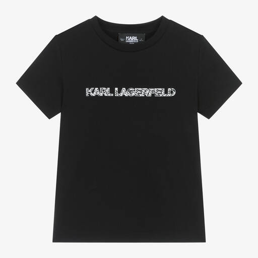 KARL LAGERFELD KIDS-Black Organic Cotton T-Shirt | Childrensalon