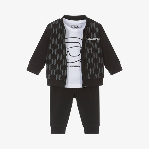 KARL LAGERFELD KIDS-Boys Black Cotton Monogram Tracksuit Set | Childrensalon