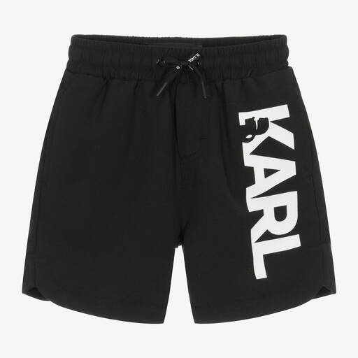 KARL LAGERFELD KIDS-Boys Black Karl Logo Swim Shorts | Childrensalon