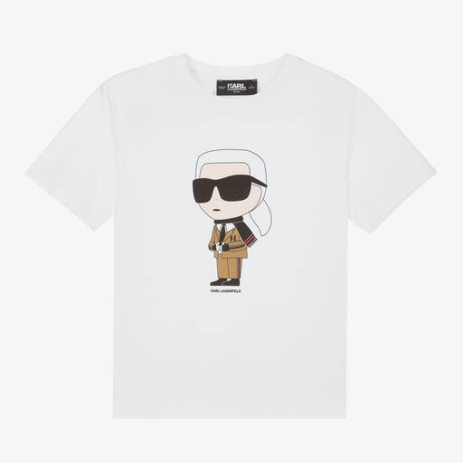 KARL LAGERFELD KIDS-Boys White Organic Cotton T-Shirt | Childrensalon