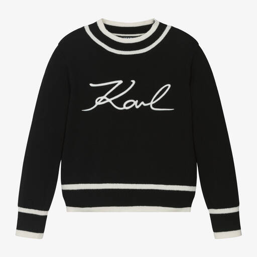 KARL LAGERFELD KIDS-Girls Black Cotton & Cashmere Knit Sweater | Childrensalon