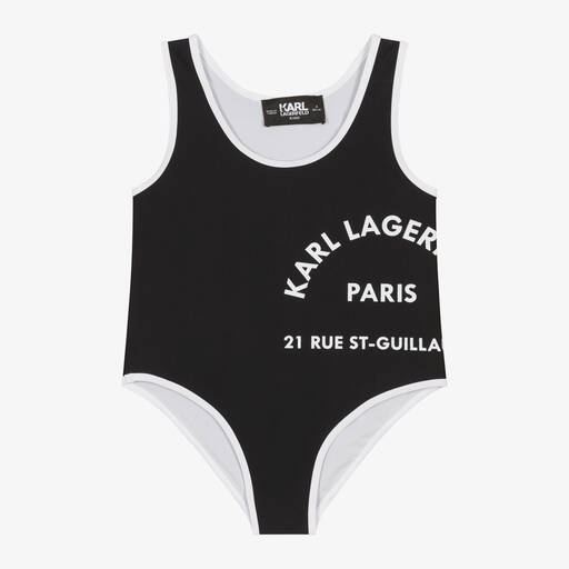 KARL LAGERFELD KIDS-Girls Black Monochrome Swimsuit | Childrensalon
