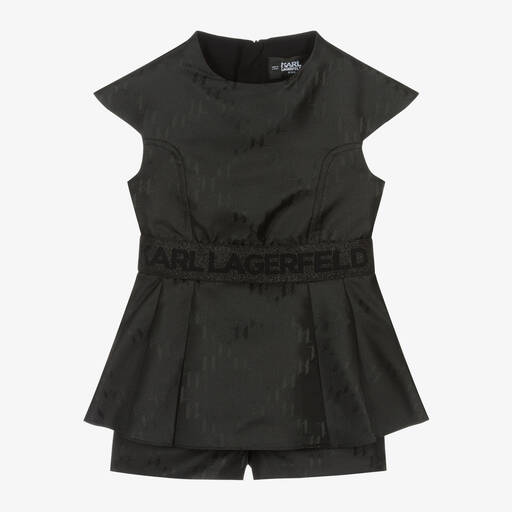 KARL LAGERFELD KIDS-Girls Black Monogram Playsuit | Childrensalon