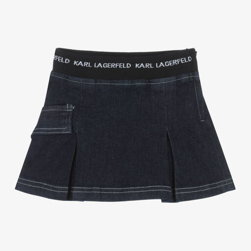KARL LAGERFELD KIDS-Girls Dark Blue Pleated Denim Skirt | Childrensalon