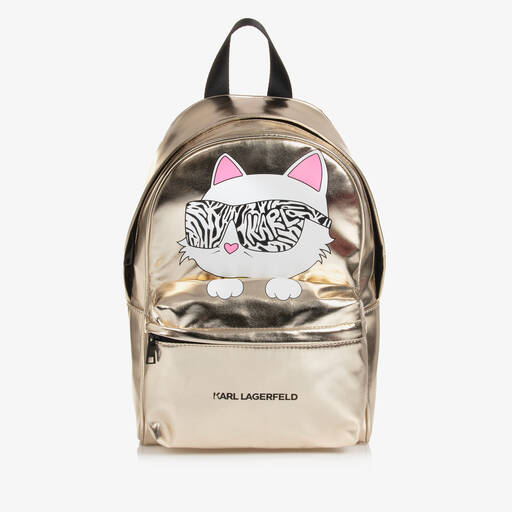 KARL LAGERFELD KIDS-Girls Gold Choupette Backpack (32cm) | Childrensalon