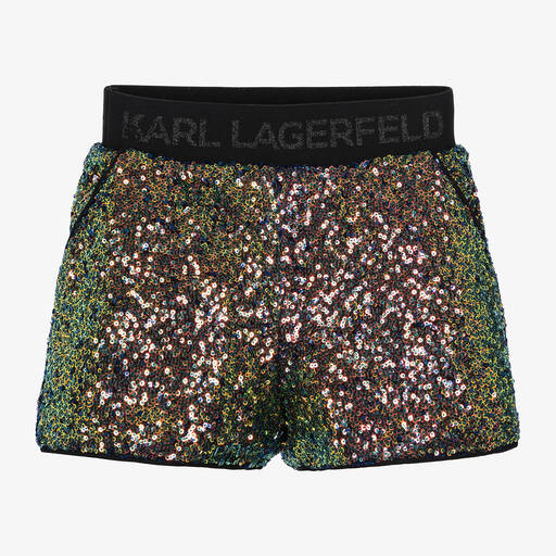 KARL LAGERFELD KIDS-Girls Green Sequin & Jacquard Shorts | Childrensalon