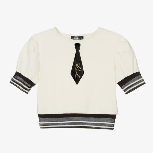 KARL LAGERFELD KIDS-Girls Ivory Cotton Tie Print T-Shirt | Childrensalon