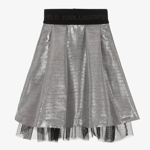 KARL LAGERFELD KIDS-Girls Metallic Silver Skirt | Childrensalon