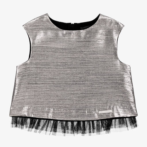 KARL LAGERFELD KIDS-Girls Metallic Silver Sleeveless Top | Childrensalon