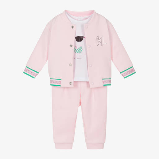 KARL LAGERFELD KIDS-Girls Pink Jersey Trouser Set | Childrensalon