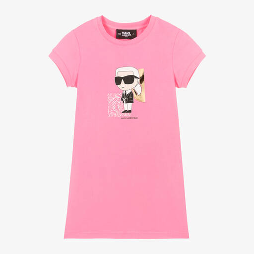 KARL LAGERFELD KIDS-Girls Pink Karl Ikonik Cotton Dress | Childrensalon
