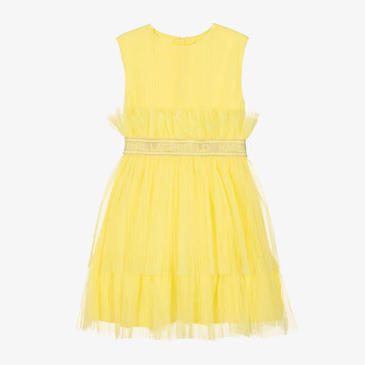 KARL LAGERFELD KIDS-Girls Yellow Pleated Tulle Dress | Childrensalon
