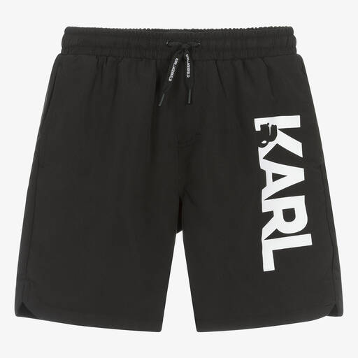 KARL LAGERFELD KIDS-Teen Boys Black Karl Logo Swim Shorts | Childrensalon