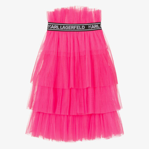 KARL LAGERFELD KIDS-Teen Girls Neon Pink Pleated Midi Skirt | Childrensalon
