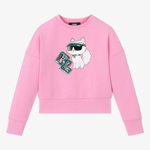 KARL LAGERFELD KIDS-Teen Girls Pink Sequin Choupette Sweatshirt | Childrensalon
