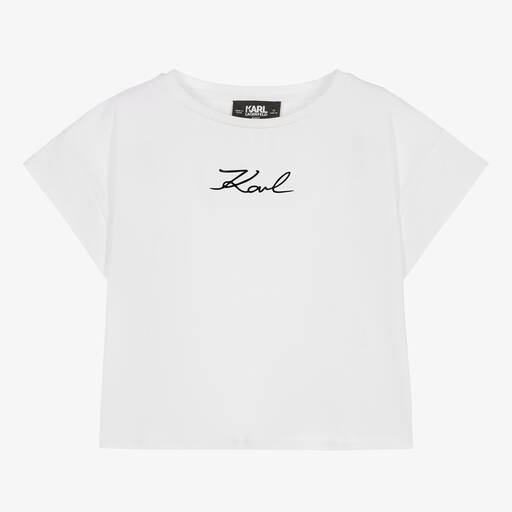 KARL LAGERFELD KIDS-Teen Girls White Organic Cotton T-Shirt | Childrensalon