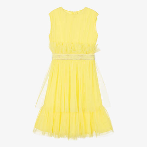 KARL LAGERFELD KIDS-Teen Girls Yellow Pleated Tulle Dress | Childrensalon