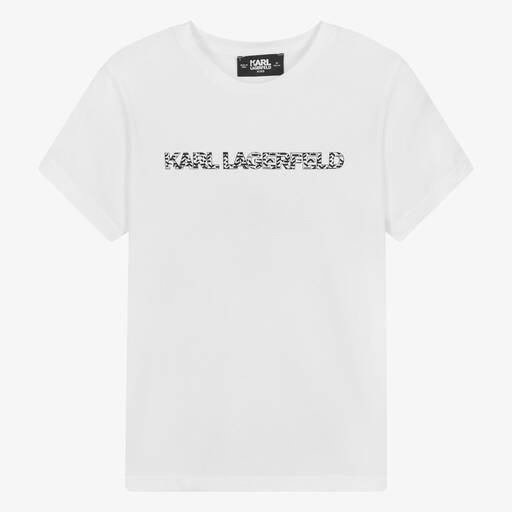 KARL LAGERFELD KIDS-Teen White Organic Cotton T-Shirt | Childrensalon