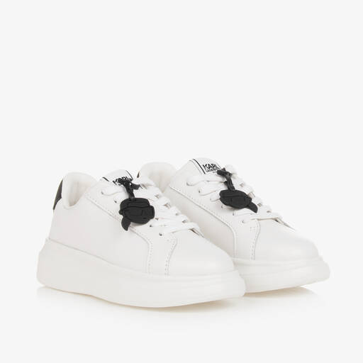 KARL LAGERFELD KIDS-White Leather Lace-Up Trainers | Childrensalon