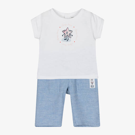KENZO KIDS-Baby Girls Blue Cotton Trouser Set | Childrensalon