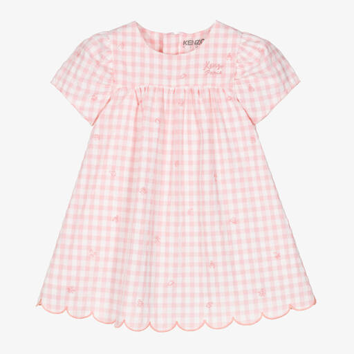 KENZO KIDS-Baby Girls Pink Cotton Gingham Dress | Childrensalon