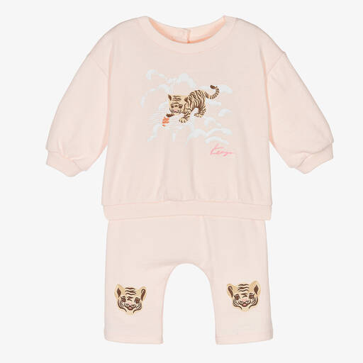 KENZO KIDS-Baby Girls Pink Cotton Logo Tracksuit | Childrensalon