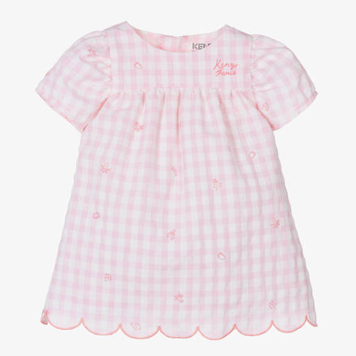 KENZO KIDS-Baby Girls Pink Gingham Cotton Dress | Childrensalon