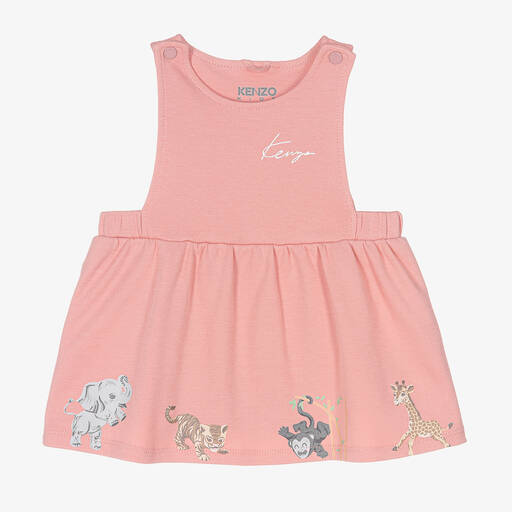 KENZO KIDS-Baby Girls Pink Logo Pinafore Dress | Childrensalon