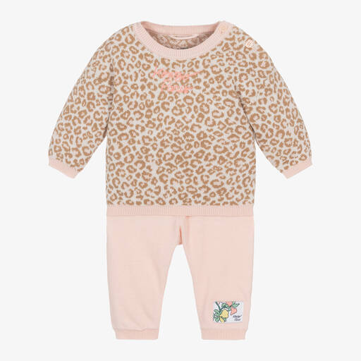 KENZO KIDS-Baby Girls Pink Organic Cotton Knitted Trouser Set | Childrensalon