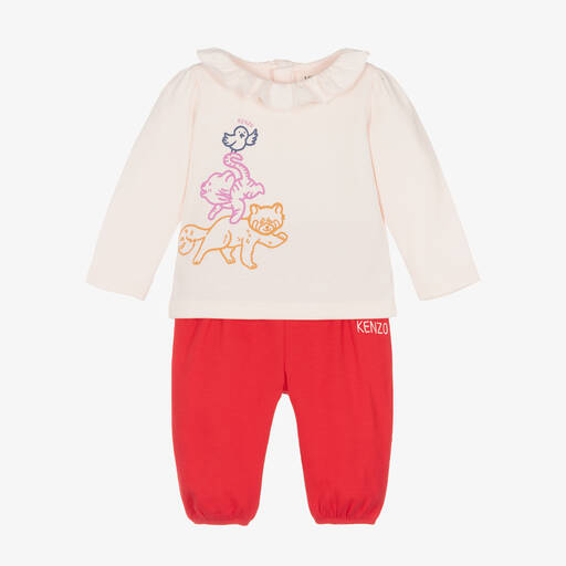 KENZO KIDS-Baby Girls Pink & Red Cotton Trouser Set | Childrensalon