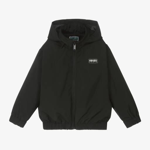 KENZO KIDS-Black Fold-Away Hooded Jacket | Childrensalon