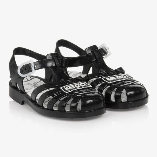 KENZO KIDS-Black Plastic Buckle Sandals | Childrensalon