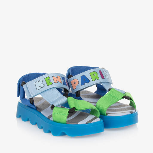 KENZO KIDS-Blue Colourblock Velcro Sandals | Childrensalon