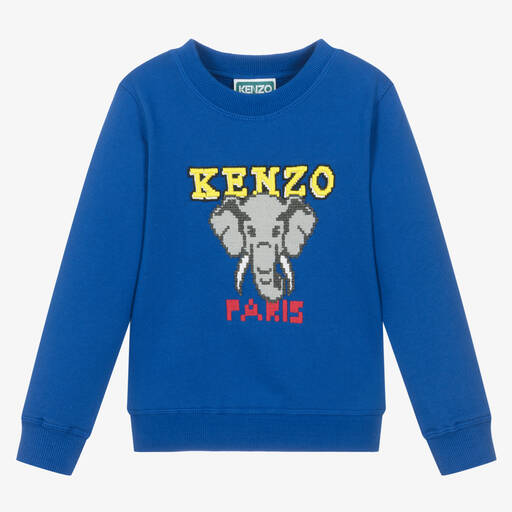 KENZO KIDS-سويتشيرت قطن جيرسي لون أزرق للأولاد | Childrensalon