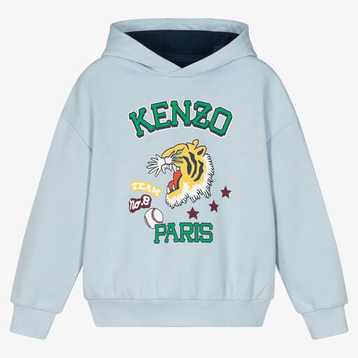 KENZO KIDS-توب هودي قطن لون أزرق بطبعة نمر للأولاد | Childrensalon