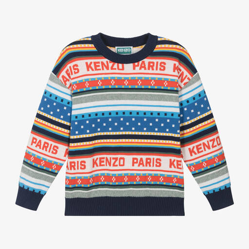 KENZO KIDS-Boys Blue Festive Cotton Knit Sweater | Childrensalon