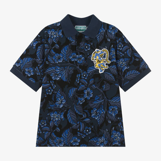 KENZO KIDS-Boys Blue Flower Cotton Polo Shirt | Childrensalon