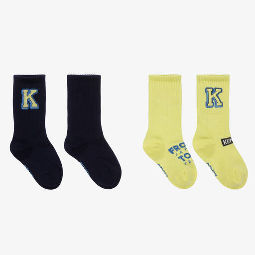 KENZO KIDS-Boys Blue & Green Cotton Socks (2 Pack) | Childrensalon