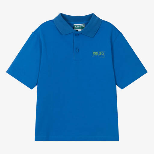 KENZO KIDS-Boys Blue Organic Cotton Polo Shirt | Childrensalon