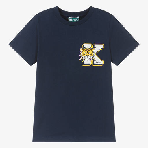 KENZO KIDS-Boys Blue Organic Cotton Tiger T-Shirt | Childrensalon