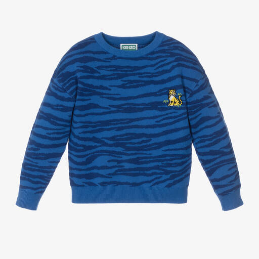 KENZO KIDS-Boys Blue Tiger Print Sweater | Childrensalon